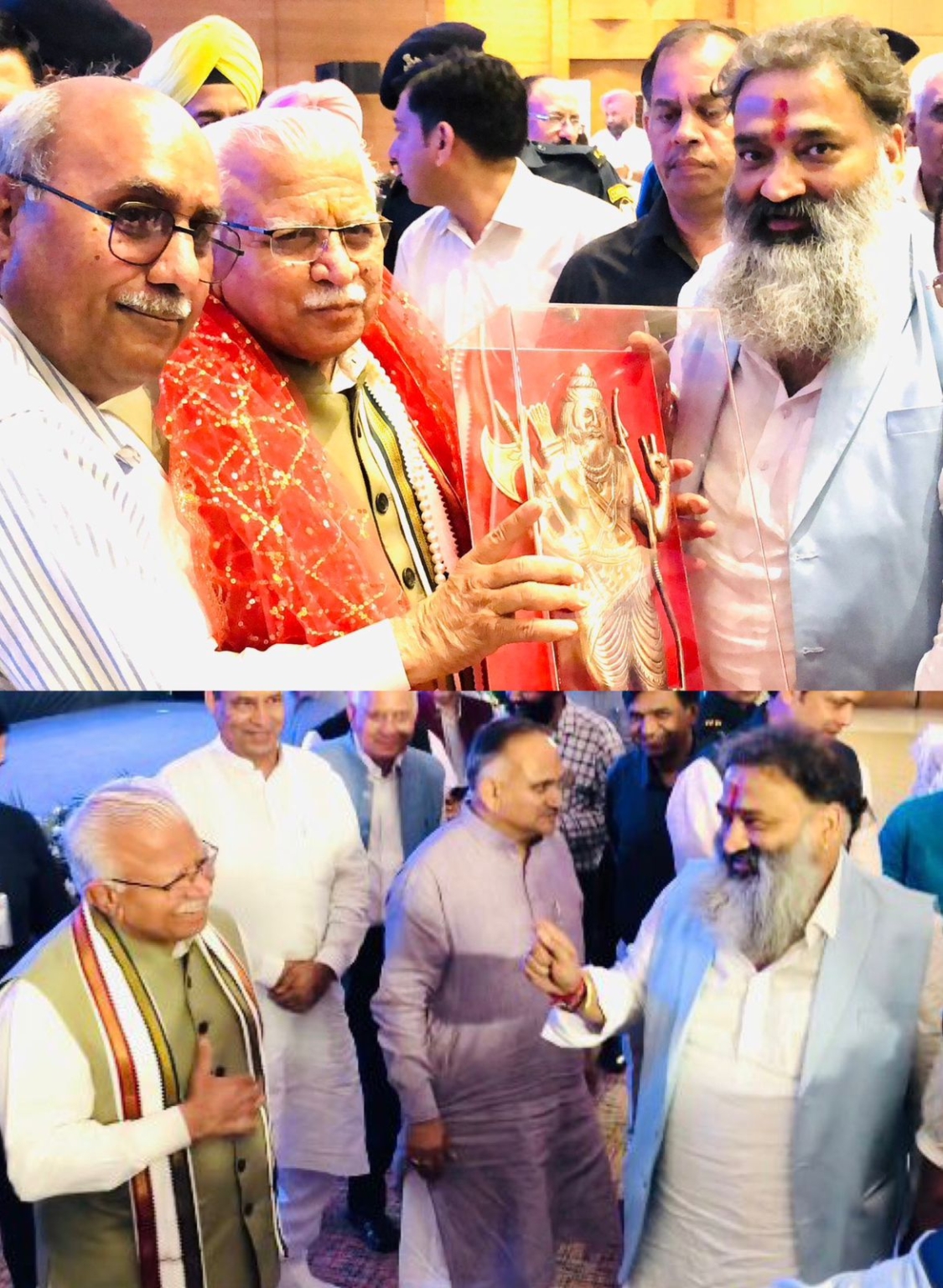 सीएम खट्टर को शांडिल्य ने भगवान परशुराम की प्रतिमा देकर किया सम्मानित