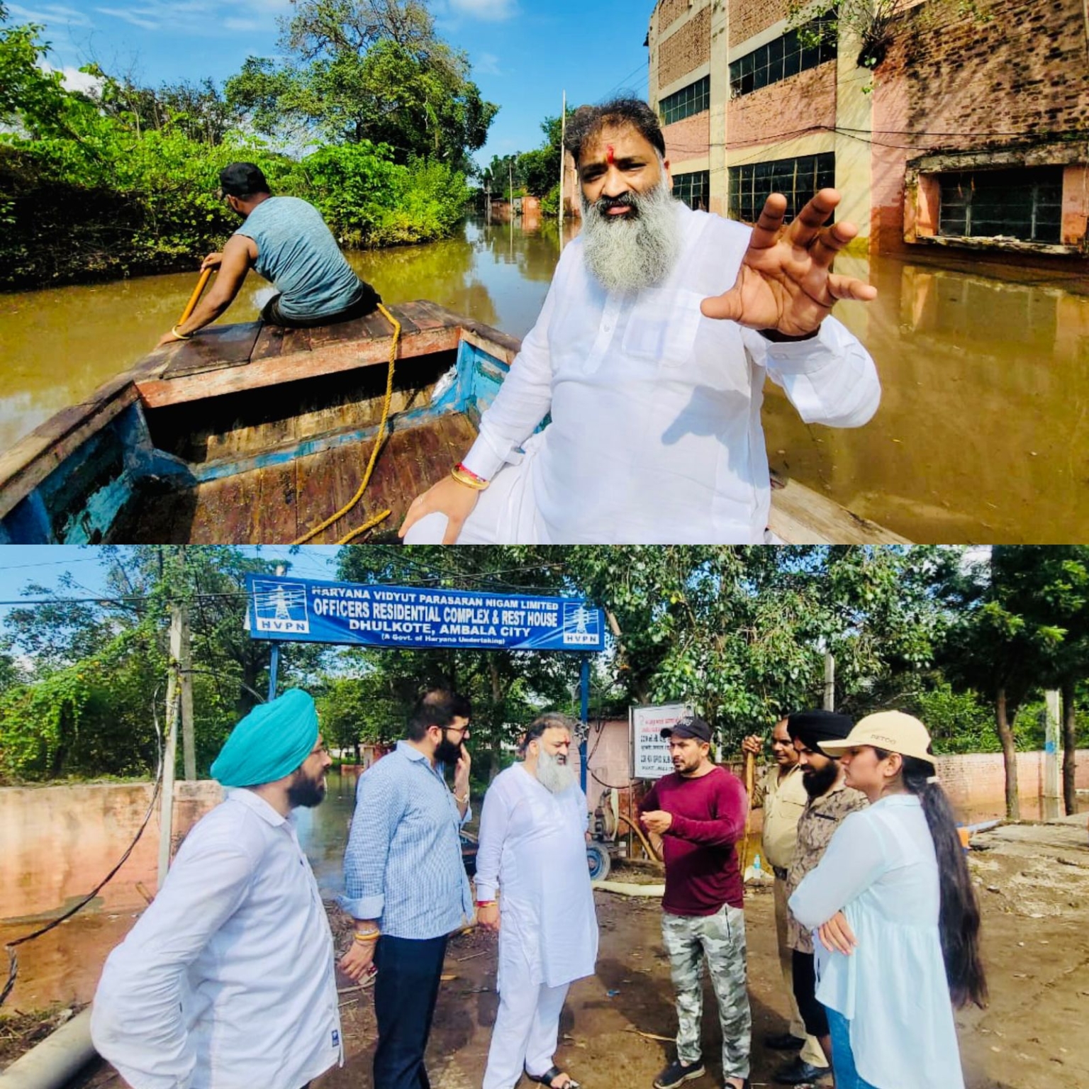 6 फुट पानी में डूबे पड़े धूलकोट पावर हाउस का नाँव से शांडिल्य ने किया दौरा